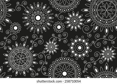 Floral  white pattern on black background