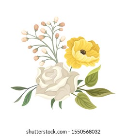 Floral White Rose Vintage Bording Decorative Vector Element