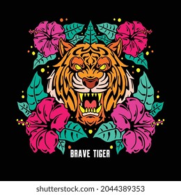 Floral Wild Brave Tiger Illustration