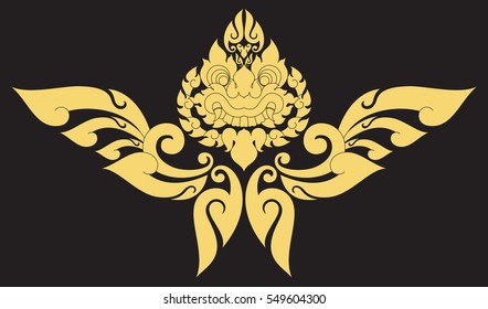 Floral Wing with Tribal Giant Face vector illustration, Southeast Asia Art Design