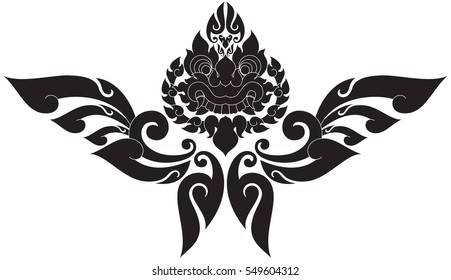 Floral Wing with Tribal Giant Face vector illustration, Southeast Asia Art Design
