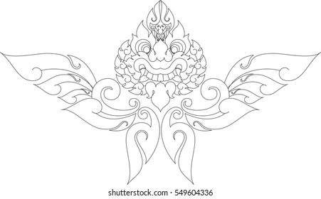 Floral Wing with Tribal Giant Face vector illustration, Southeast Asia Art Design