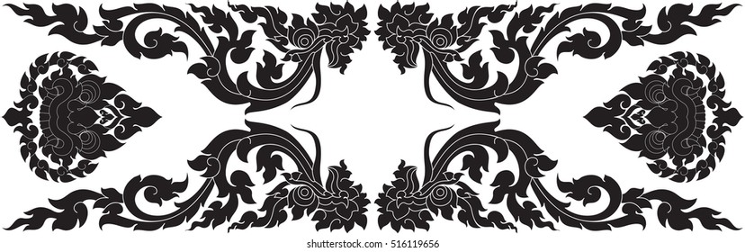 floral wings with twins dragon heads and giant face vector illustrations, tattoos, stickers, images / southeast asia art design