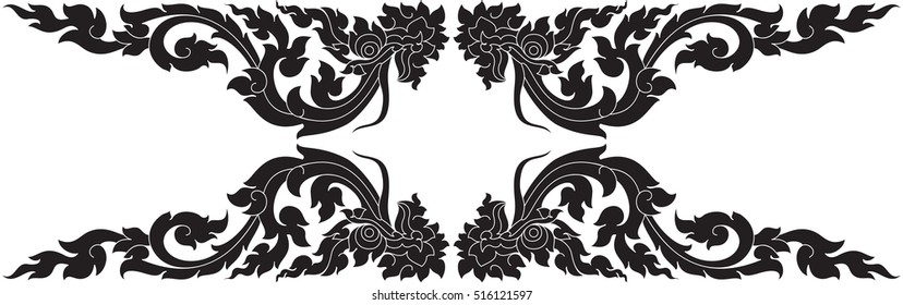 floral wings with twins dragon heads vector illustrations, tattoos, stickers, images / southeast asia art design