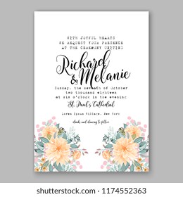Floral winter background for sunflower wedding invitation, christmas party invitation, baby shower invitation bridal shower invitation vector template. Anemone peony poppy fir pine branch wreath