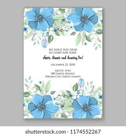 Floral winter background for wedding invitation, christmas party invitation, baby shower invitation bridal shower invitation vector template. Anemone peony poppy poinsettia fir pine branch wreath