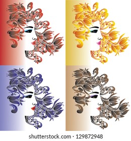 floral woman in different hair colors