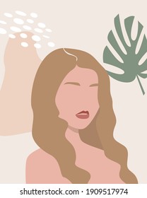 Floral woman modern womens prints. Women with flowers together. The minimal portrait of a girl. Vector illustration