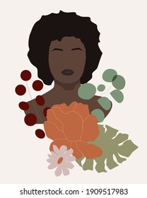 Floral woman modern womens prints. Women with flowers together. The minimal portrait of a girl. Vector illustration