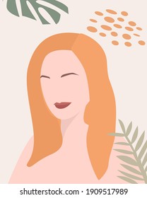 Floral woman modern womens prints. Women with flowers together. The minimal portrait of a girl. Vector illustration
