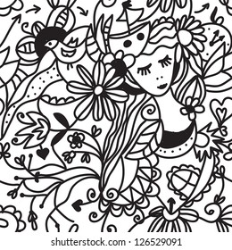 Floral woman seamless pattern - fashion concept design