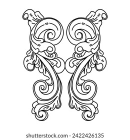 floral wooden carving pattern illustration, simple vector art 