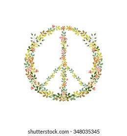 Floral wreath in abstract peace sign vector design illustration.