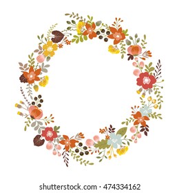 floral wreath with autumn ornament. isolated on white