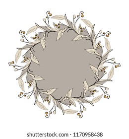 Floral Wreath With Berries. Hand Sketched illustration. Vector Template.