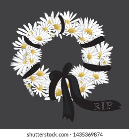 Floral Wreath With Black  Ribbon With R.I.P. Rest In Peace