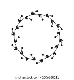 Floral wreath. Black vector circle frame