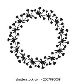 Floral wreath. Black vector circle frame