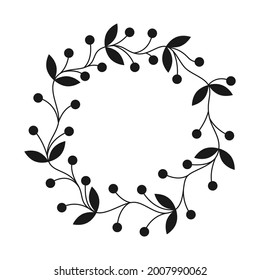 Floral wreath. Black vector circle frame