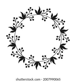 Floral wreath. Black vector circle frame