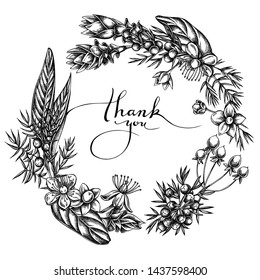 Floral Wreath of black and white juniper, hypericum, turmeric