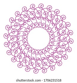Borde floral, elemento de diseño vectorial, forma redondeada de color púrpura, aislado en blanco