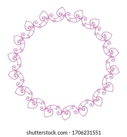 Floral wreath border, vector design element purple color round shape, isolated on white