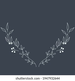 Floral Wreath branch in hand drawn style. Floral round blue and beige frame of twigs, leaves and flowers. Frames for the Valentine's day, wedding decor, logo and identity template.