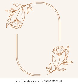 Floral Wreath branch in hand drawn style. Floral round brown and beige frame of twigs, leaves and flowers. Frames for the Valentine's day, wedding decor, logo and identity template.