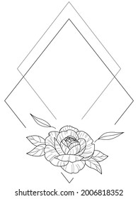 Floral Wreath branch in hand drawn style. Floral Rectangle white and black. frame of twigs, leaves and flowers. Frames for the Valentine's day, wedding decor, logo and identity template.