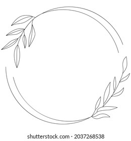 Floral Wreath branch in hand drawn style. Floral circle white and black. frame of twigs, leaves and flowers. Frames for the Valentine's day, wedding decor, logo and identity template.