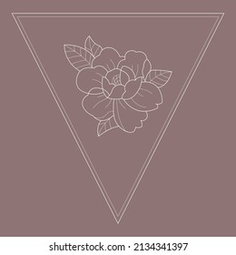 Floral Wreath branch in hand drawn style. Floral triangle brown and white frame of twigs, leaves and flowers. Frames for the Valentine's day, wedding decor, logo and identity template.