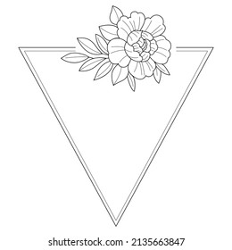 Floral Wreath branch in hand drawn style. Floral triangle black and white frame of twigs, leaves and flowers. Frames for the Valentine's day, wedding decor, logo and identity template.