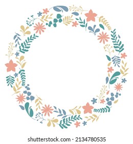 Floral Wreath branch. Floral round frame of twigs, leaves and flowers. for the Valentine's day, wedding decor, wedding invitation, branding, boutique logo label. round frame of flowers black