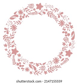 Floral Wreath branch. Floral round  frame of twigs, leaves and flowers. for the Valentine's day, wedding decor, wedding invitation, branding, boutique logo label. round frame of flowers black