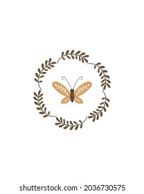 Floral Wreath and Butterfly.  Vector illustration. 