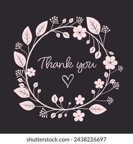 floral wreath card, doodle flower element, soft pink design element, thank you