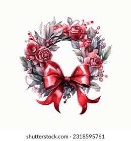 floral wreath chrismas decoration watercolor vector illustration