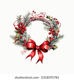 floral wreath chrismas decoration watercolor vector illustration