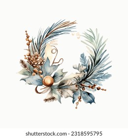 floral wreath chrismas decoration watercolor vector illustration
