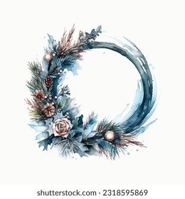 floral wreath chrismas decoration watercolor vector illustration