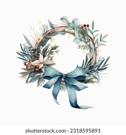 floral wreath chrismas decoration watercolor vector illustration