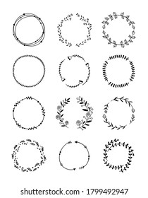 Floral wreath clipart set. Hand drawn wreaths vector collection. Beautiful vector round frames