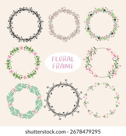 Floral Wreath Collection Hand-Drawn Frames for Invitations and Decor