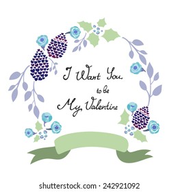 Floral wreath with congrats for Saint Valentines Day