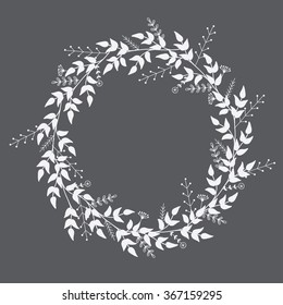 Floral wreath of cute decorative herbs.White floral wreath. Vector illustration