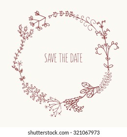 Floral wreath doodle save the date