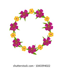 Floral wreath. Elegant hand drawn flowers. Bright colors. Isolated on white. Vector illustration.