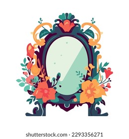 Floral wreath in elegant mirror isolated