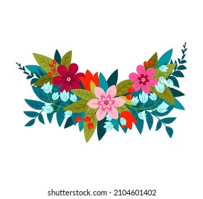 Floral wreath element with vibrant spring and summer flowers. Vector template for frame, postcard, banner, congratulations